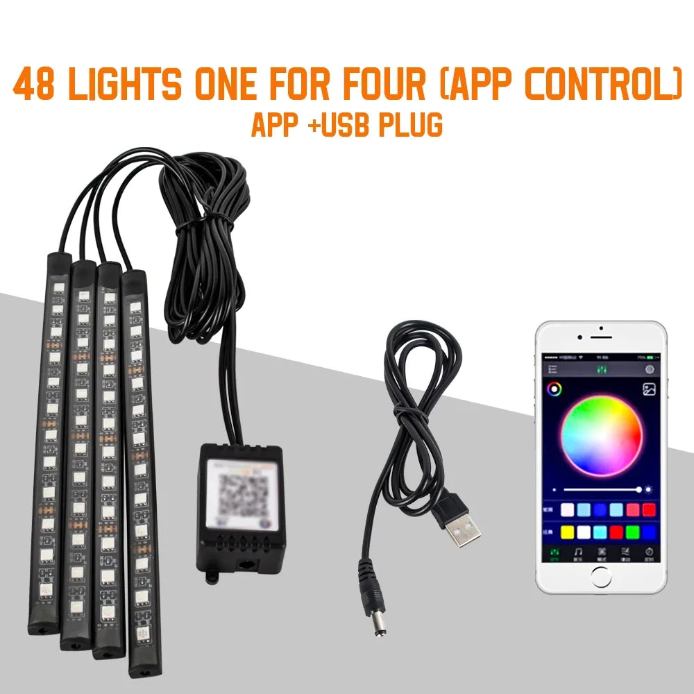 Néon LED Pieds Voiture 36/48/72 LED - Ambiance RGB avec Télécommande et Application