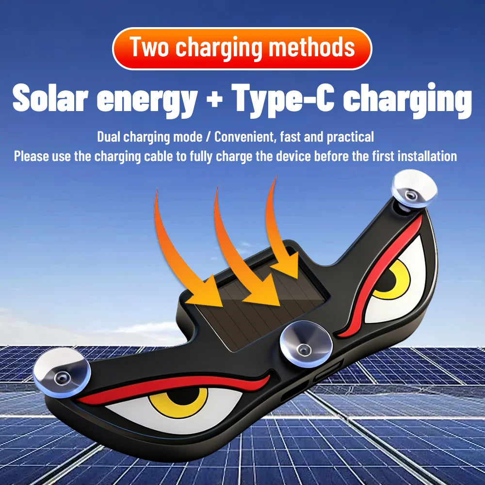 Néon LED Solaire Voiture "Demon Eye" - Sans Fil, Rechargeable USB