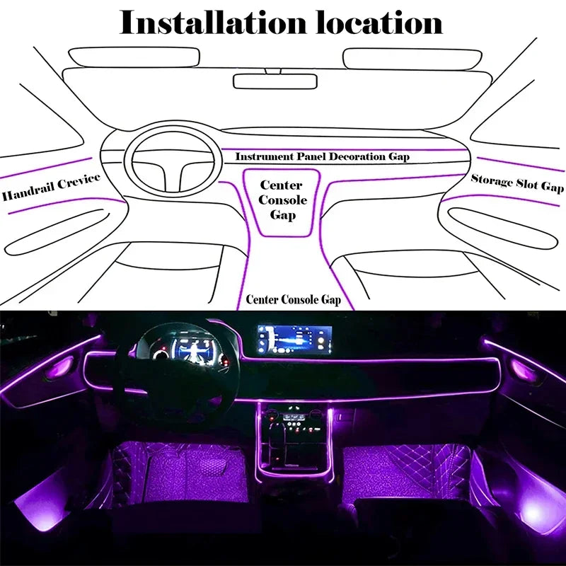 Ruban Néon EL Flexible RGB 12V pour Voiture - Éclairage Intérieur avec Application