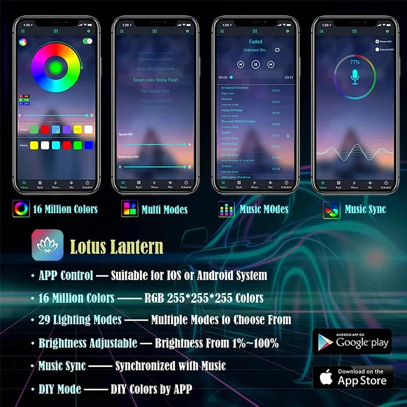 Ruban Néon EL Flexible RGB 12V pour Voiture - Éclairage Intérieur avec Application
