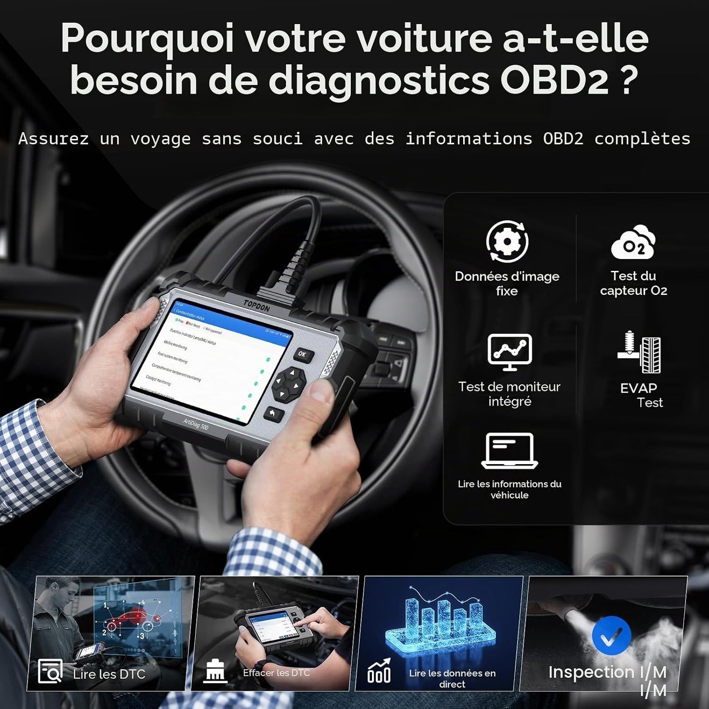 TOPDON AD500 Valise Diagnostic Auto AVCE 4 systèmes et 6 Réinitialisation