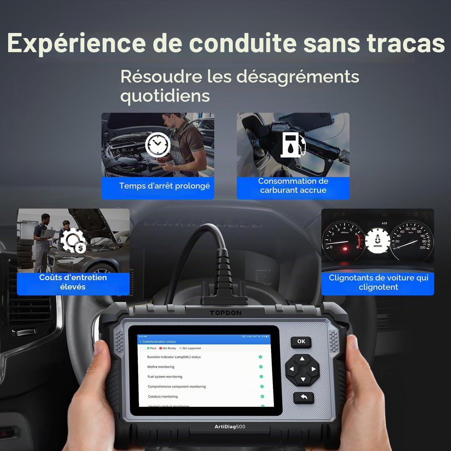 TOPDON AD500 Valise Diagnostic Auto AVCE 4 systèmes et 6 Réinitialisation