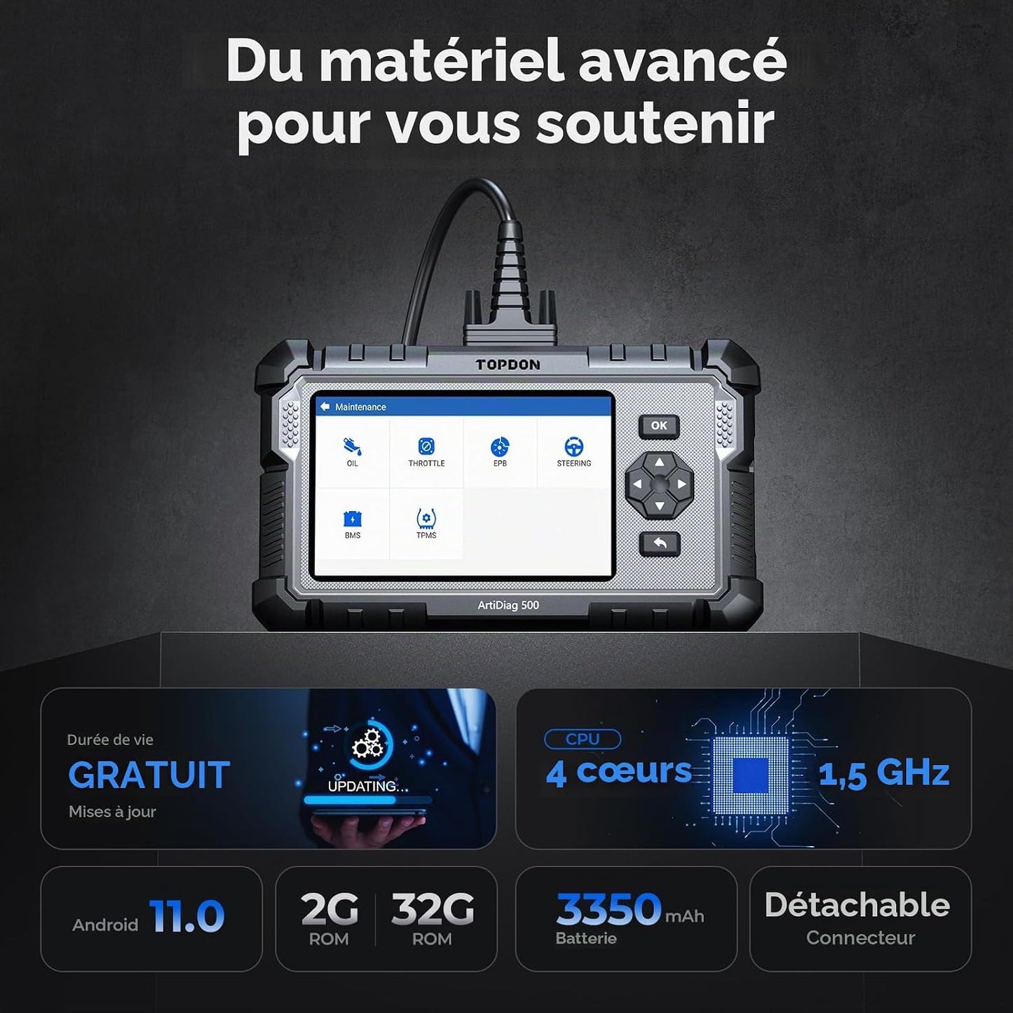 TOPDON AD500 Valise Diagnostic Auto AVCE 4 systèmes et 6 Réinitialisation