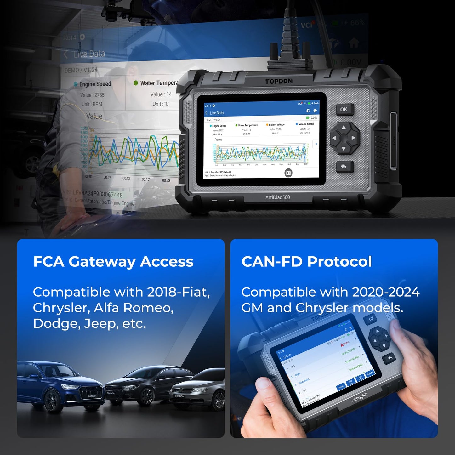 TOPDON AD500 Valise Diagnostic Auto AVCE 4 systèmes et 6 Réinitialisation