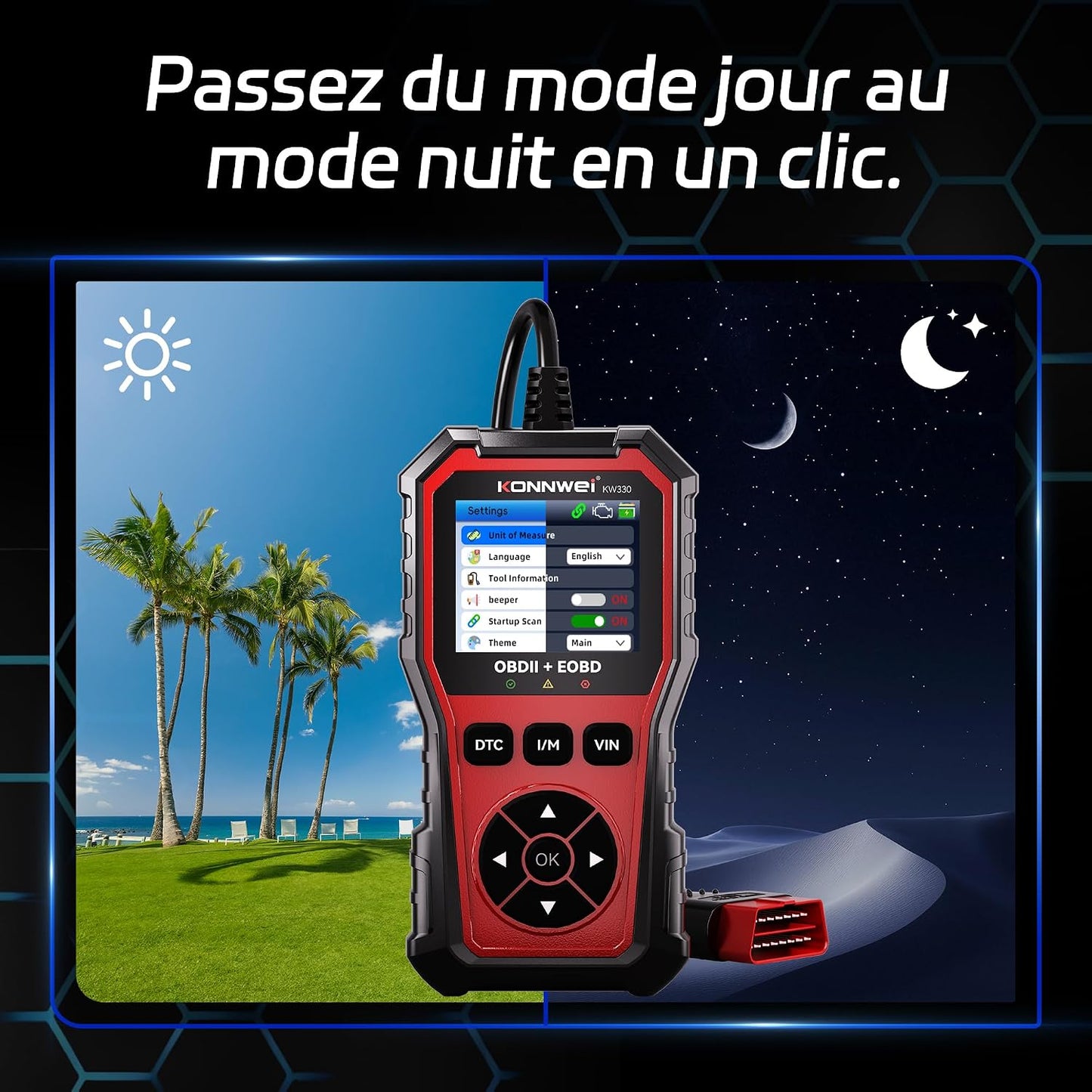 KONNWEI Valise Diagnostic Auto Multimarque OBD2, OBD2 Diagnostic Français, Valise Voiture Diagnostic Francais, Lecteur de Codes de Panne Moteur, pour Tous Les VéHicules OBDII AprèS 2003