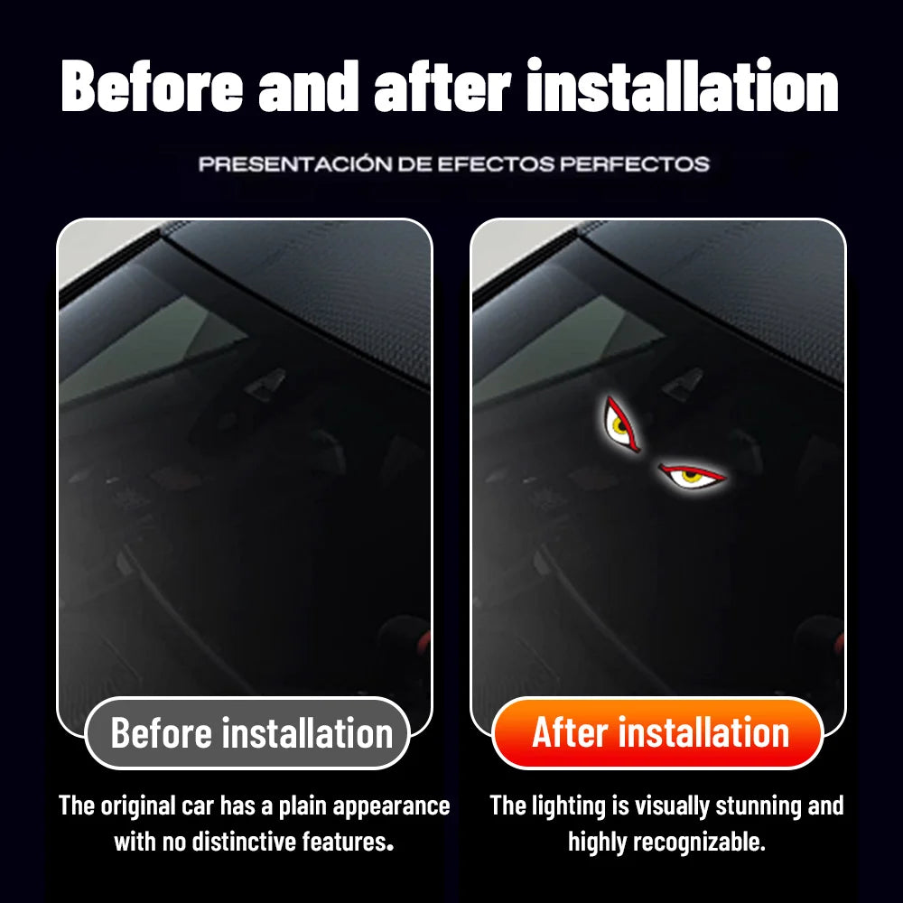 Néon LED Solaire Voiture "Demon Eye" - Sans Fil, Rechargeable USB