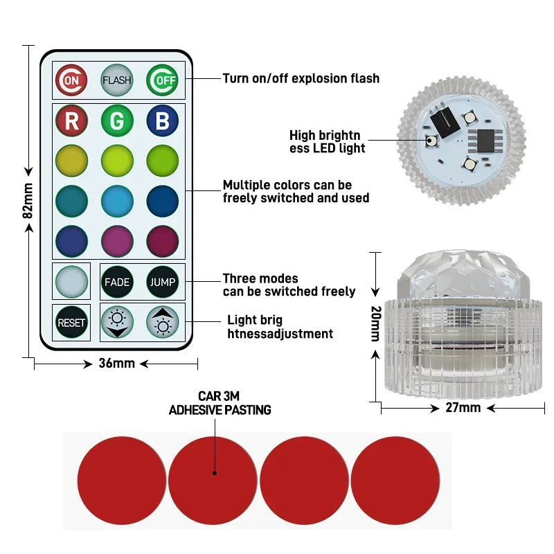 Néon LED Adhésif Sans Fil pour Voiture - Télécommande, Ambiance Toit et Pieds