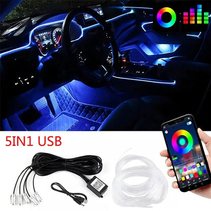 Ruban Néon EL Flexible RGB 12V pour Voiture - Éclairage Intérieur avec Application