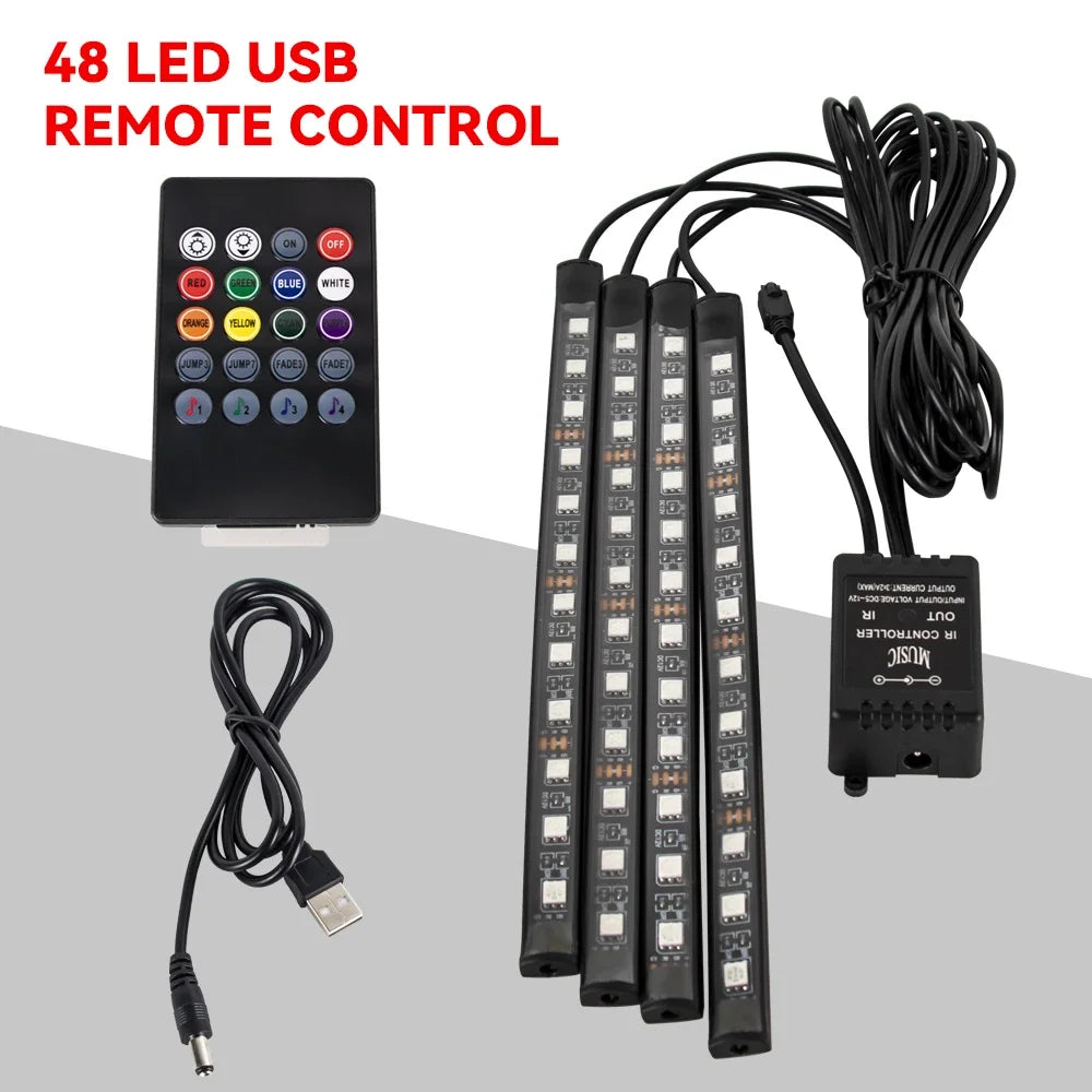 Néon LED Pieds Voiture 36/48/72 LED - Ambiance RGB avec Télécommande et Application