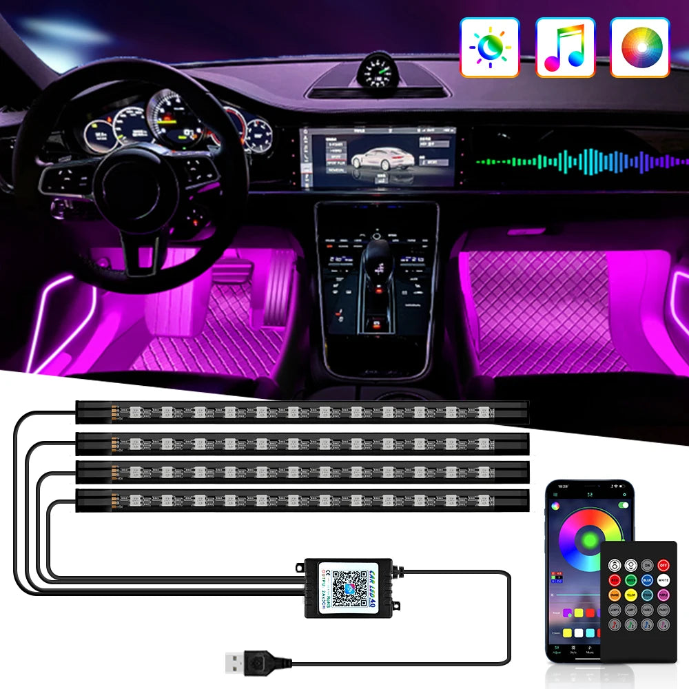 Néon LED Pieds Voiture 36/48/72 LED - Ambiance RGB avec Télécommande et Application