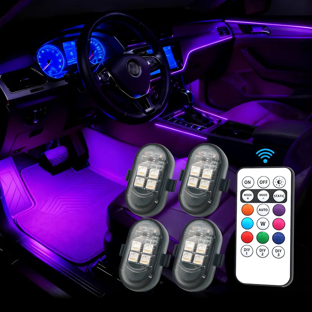 Kit LED Rechargeable pour Voiture - Lumière RGB avec Télécommande, Multi-usages