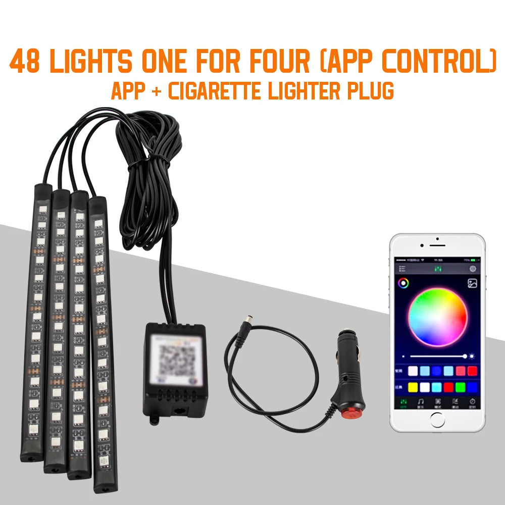 Néon LED Pieds Voiture 36/48/72 LED - Ambiance RGB avec Télécommande et Application