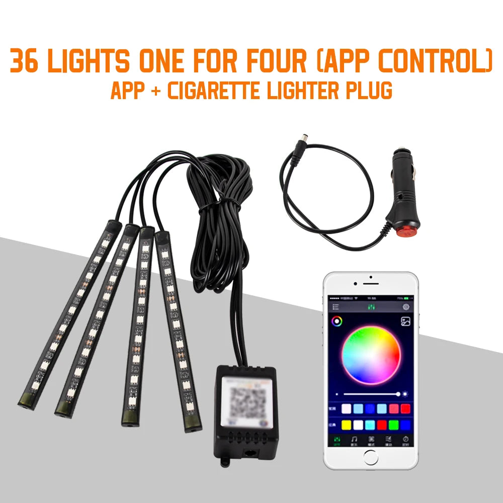 Néon LED Pieds Voiture 36/48/72 LED - Ambiance RGB avec Télécommande et Application