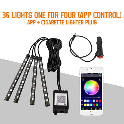 Néon LED Pieds Voiture 36/48/72 LED - Ambiance RGB avec Télécommande et Application