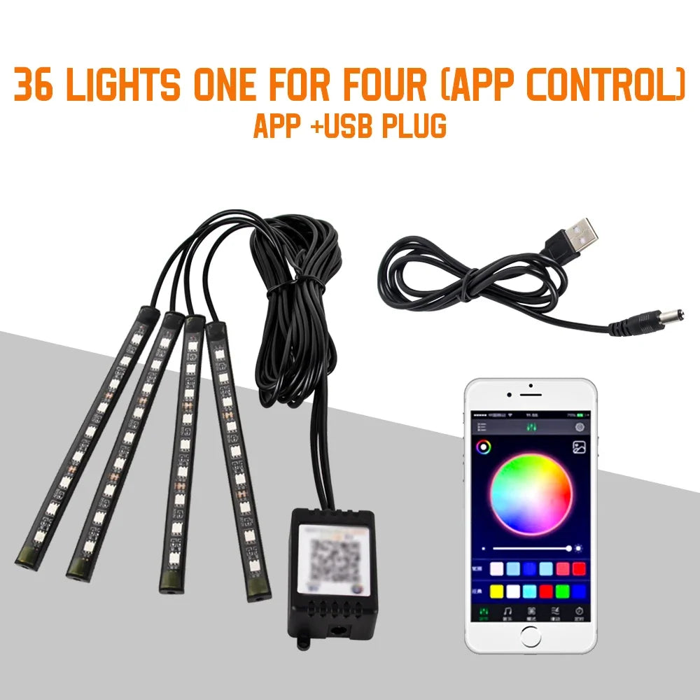 Néon LED Pieds Voiture 36/48/72 LED - Ambiance RGB avec Télécommande et Application