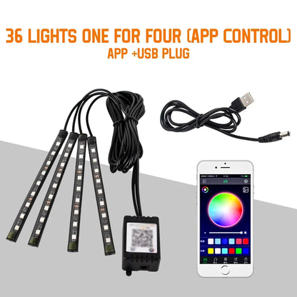 Néon LED Pieds Voiture 36/48/72 LED - Ambiance RGB avec Télécommande et Application
