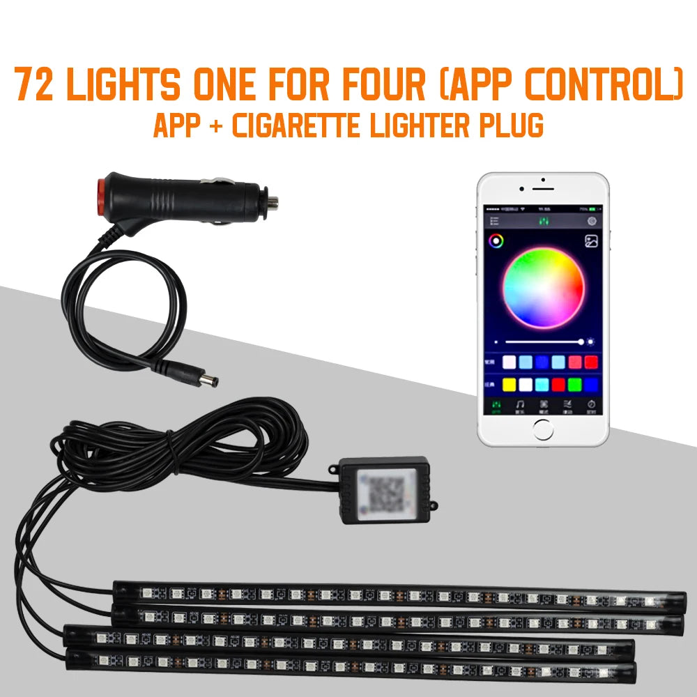 Néon LED Pieds Voiture 36/48/72 LED - Ambiance RGB avec Télécommande et Application