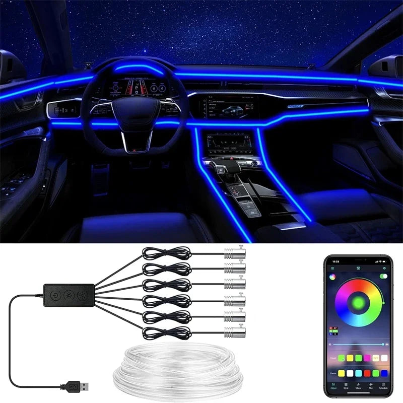 Ruban Néon EL Flexible RGB 12V pour Voiture - Éclairage Intérieur avec Application