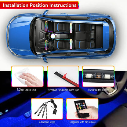 Néon LED Pieds Voiture 36/48/72 LED - Ambiance RGB avec Télécommande et Application