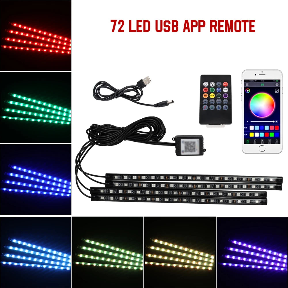 Néon LED Pieds Voiture 36/48/72 LED - Ambiance RGB avec Télécommande et Application